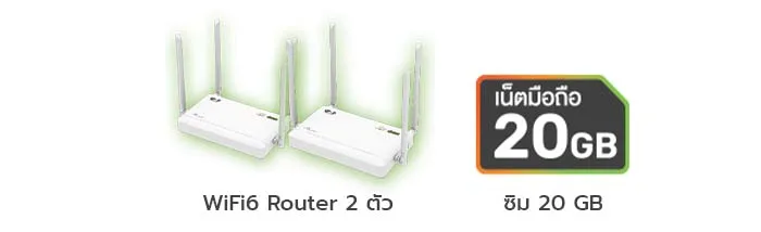 รับฟรีทันที WiFi6 Router 2 ตัว และ ซิม 20GB